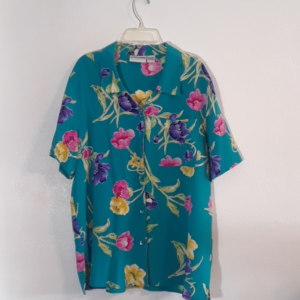 Alfred Dunner Floral Turquoise Blouse SZ:14